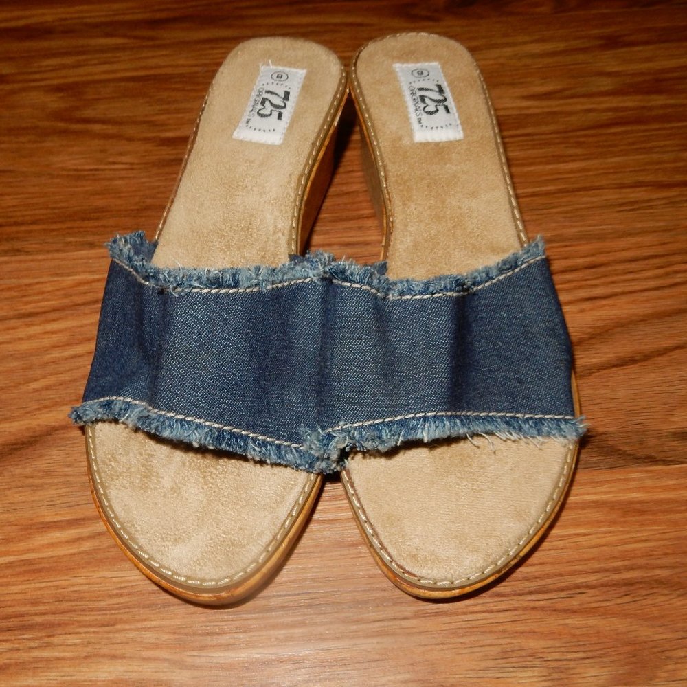 denim wedges, sandals